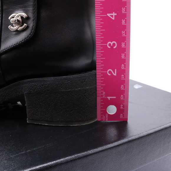 Chanel 40.5 Black Classic Turnlock Silver Logo Rubber Sole Boots Booties C330 - Picture 13 of 16